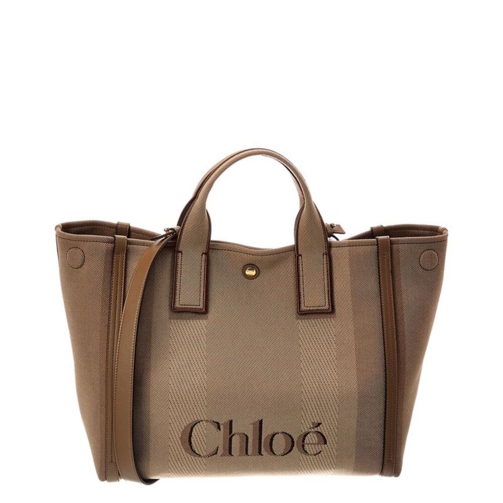 Chloé Leather Medium Canvas Tote, Brown
